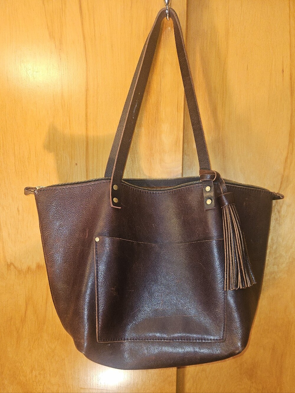 Portland Leather Large OG Zip Tote in Coldbrew, matching Jumbo Tassel